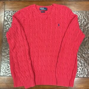 Polo by Ralph Lauren Mens Cotton Sweater Large Navy w/Red Pony Logo